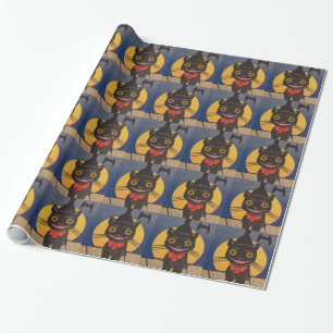 Papel De Presente Gato Preto Morcego de Lua Cheia