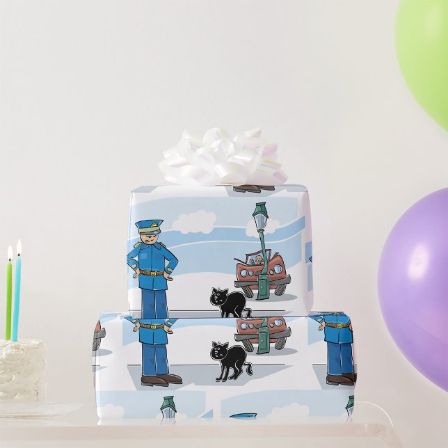 Papel De Presente Gato Preto Policial de Azar e Acidente (Criador carregado)