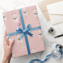 Papel De Presente Gato Rosa Bege Natal
