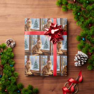 Papel De Presente Gato Ruivo de Natal