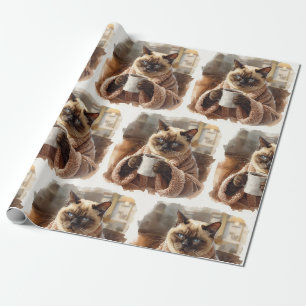 Papel De Presente gato siamês bebe café