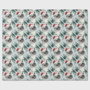 Papel De Presente Gato Siames Natal Azevinho Aquarela