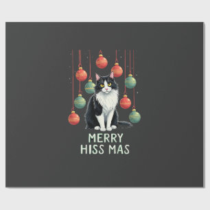 Papel De Presente Gato Tuxedo de Natal com Decorações de Feriado Mer