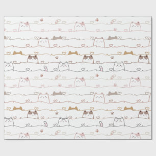 Papel De Presente Gatos Adoráveis Espiando por Cima de Corações