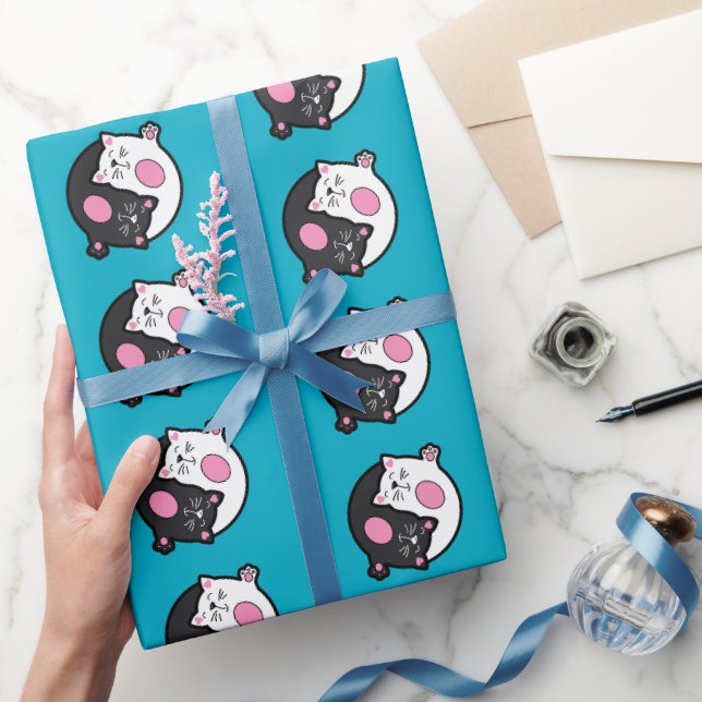 Papel De Presente Gatos Adormecidos Yin Yang em Preto e Branco  (Presentear)