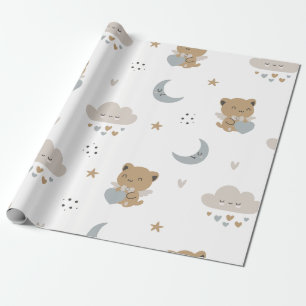 Papel De Presente Gatos Anjo Kawaii & Nuvens (1)
