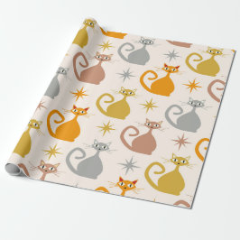 Papel De Presente Gatos Atômicos Coloridos de Meados do Século com E