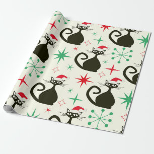Papel De Presente Gatos Atômicos do Natal em Estilo Retro de Meados