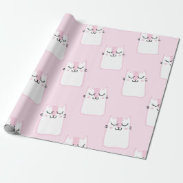 Papel De Presente Gatos Brancos Cor-de-Rosa Bonitos e Adoráveis Pint