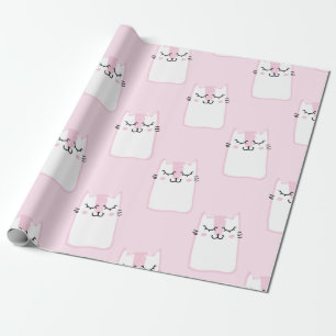 Papel De Presente Gatos Brancos Cor-de-Rosa Bonitos, Kittens Padrão