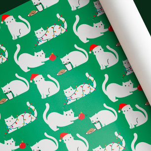 Papel De Presente Gatos Brancos Fofos e Bobos de Natal 