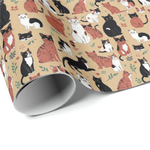 Papel De Presente Gatos brincalhões em um fundo bege