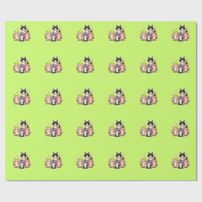 Papel De Presente Gatos Coloridos Pixelados (Aberto)