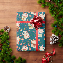 Papel De Presente Gatos da Sorte Maneki Neko Padrão