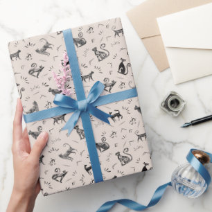 Papel De Presente Gatos de Arte Rupestre em Bege