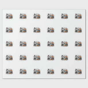 Papel De Presente Gatos de Esqueleto Fofo de Halloween Gravura Vinta