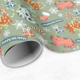 Papel De Presente Gatos de Natal Engraçados e Fofos Férias Felizes