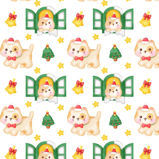 Papel De Presente Gatos De Natal Na Janela Em Branco (Criador carregado)