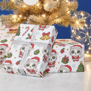 Papel De Presente Gatos de Papai Noel Fofos e Decorações de Natal 