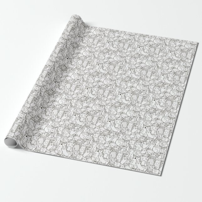 Papel De Presente Gatos de rabo: preto e branco. (Desenrolado)
