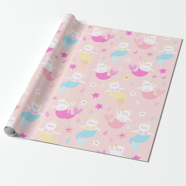 Papel De Presente Gatos De Sereia (Desenrolado)