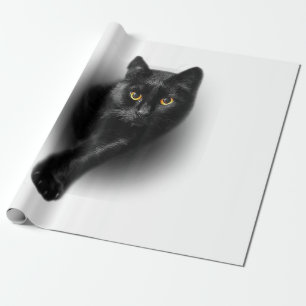 Papel De Presente Gatos de T-Shirt de Olhos Amarelos de Gato Negro