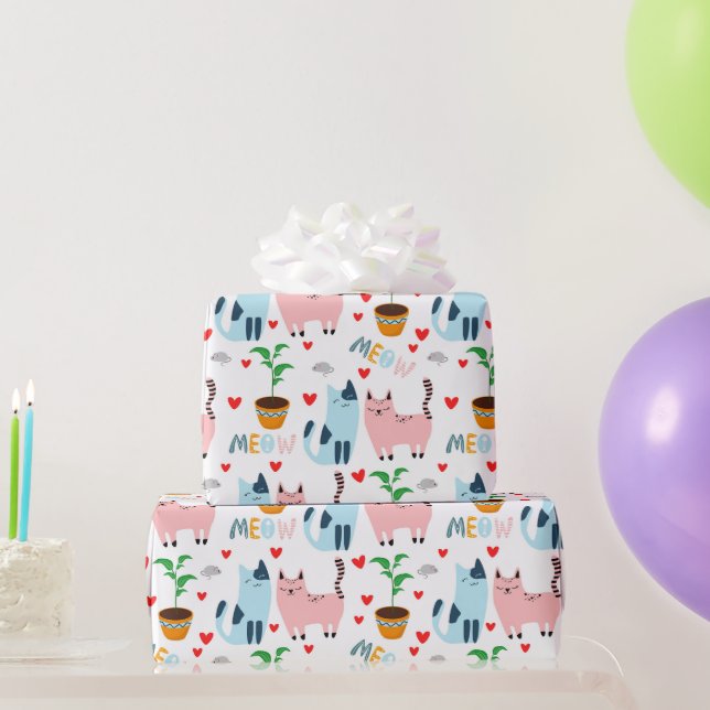 Papel De Presente Gatos Divertidos e Ratos (Presentes para festas)