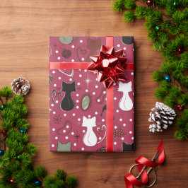 Papel De Presente Gatos do Coração Vermelho do meio século