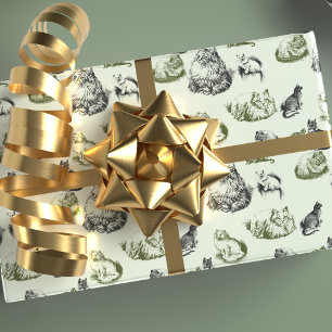 Papel De Presente Gatos do vintage em verde e no azul