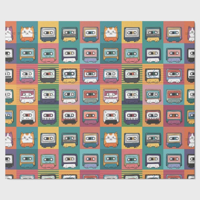 Papel De Presente Gatos e Cassetes (Barra)