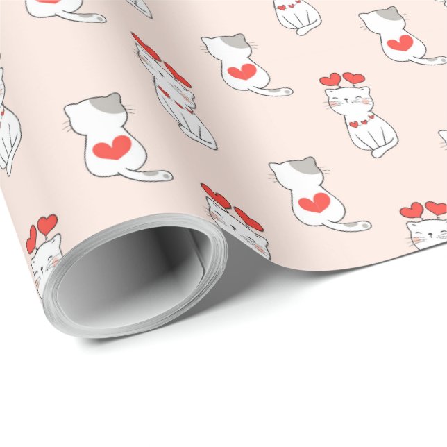 Papel De Presente Gatos e Corações Bons (Ponta do rolo)