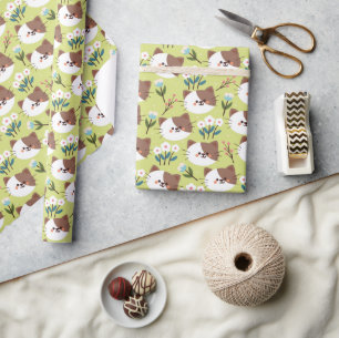 Papel De Presente Gatos e Flores