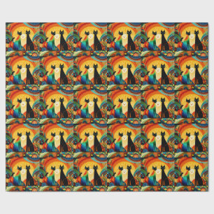 Papel De Presente Gatos em um fundo brilhante e colorido,