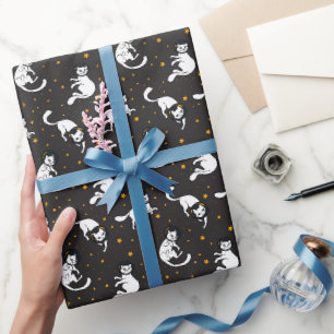Papel De Presente Gatos espaciais cósmicos e padrão de estrelas