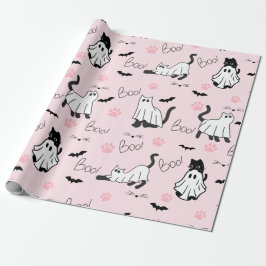 Papel De Presente Gatos Fantasmas Fofos Halloween