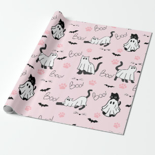 Papel De Presente Gatos Fantasmas Fofos Halloween