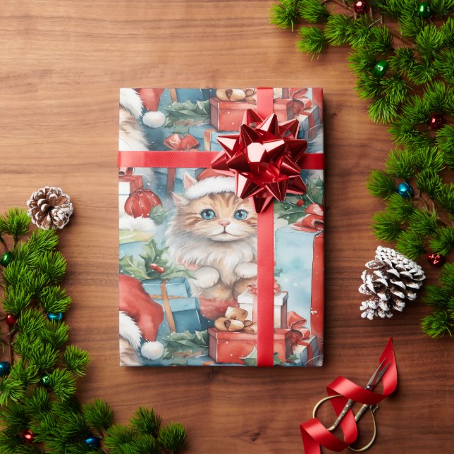Papel De Presente Gatos festivos com presentes de Natal brilhantes (Presente de Natal)