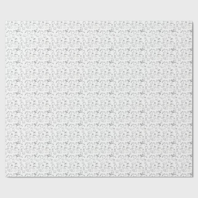 Papel De Presente Gatos Fofos Desenhados à Mão (Aberto)