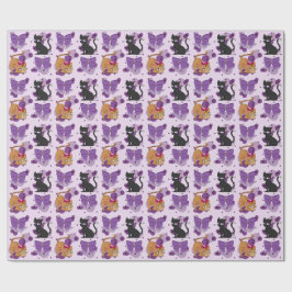 Papel De Presente Gatos Fofos e Laços Padrão