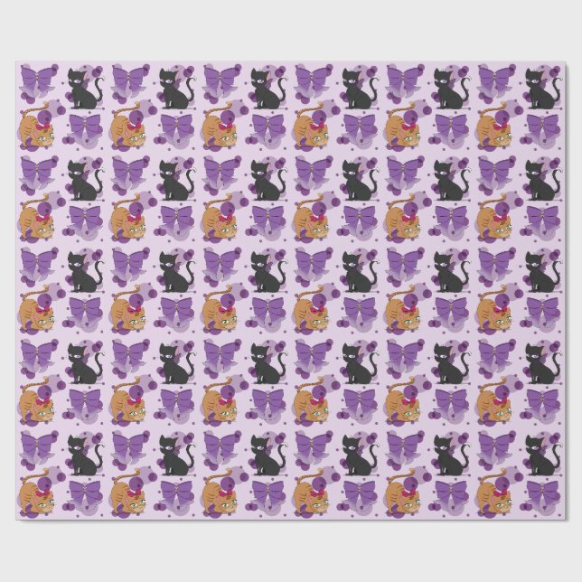Papel De Presente Gatos Fofos e Laços Padrão (Aberto)
