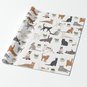 Papel De Presente Gatos Fofos e Plantas Domésticas