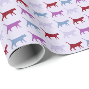 Papel De Presente Gatos Ilustrados Fofos Passeando Padrão Roxo