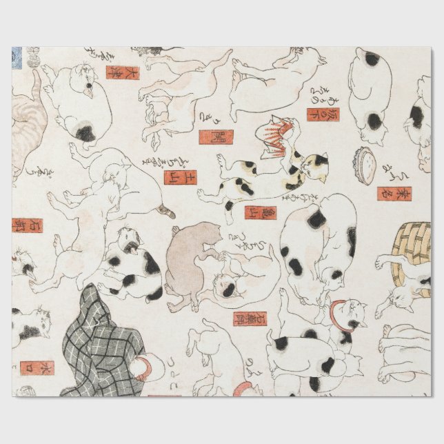 PAPEL DE PRESENTE GATOS JAPONESES (1847-1850) EMBALAGEM PARA PRESENT (Aberto)