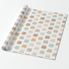 Papel De Presente Gatos Kawaii Fofos Ilustrações Desenhadas à Mão Pa