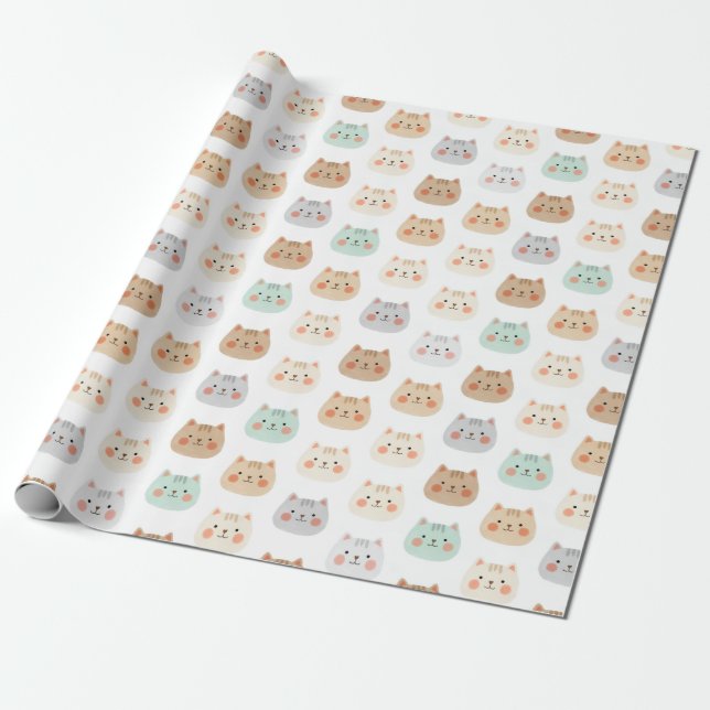 Papel De Presente Gatos Kawaii Fofos Ilustrações Desenhadas à Mão Pa (Desenrolado)