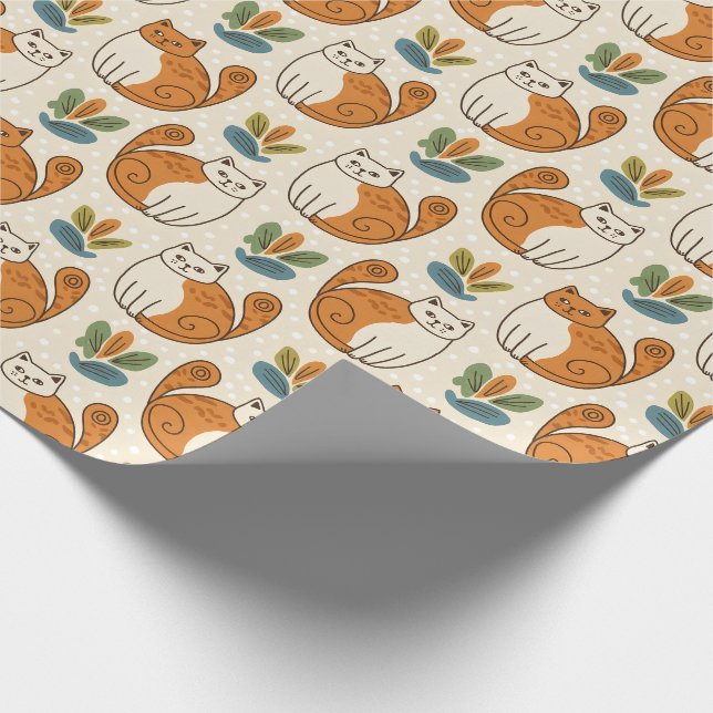 Papel De Presente Gatos laranja e branco estilo de arte ingênuo (Ponta)