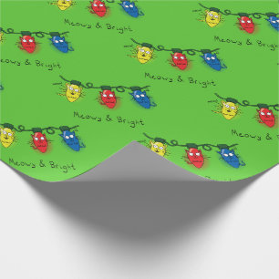 Papel De Presente Gatos Luzes de Natal Engraçadas, Meowy e Bright