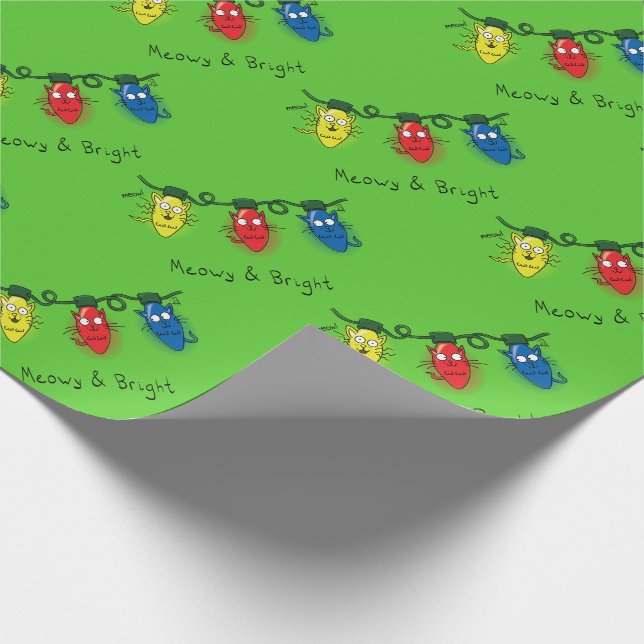 Papel De Presente Gatos Luzes de Natal Engraçadas, Meowy e Bright (Ponta)