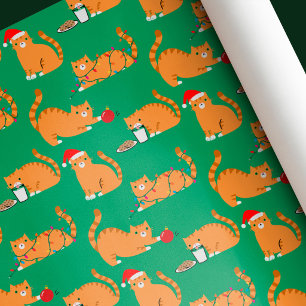 Papel De Presente Gatos Malhados Laranjas Fofos e Bobos no Natal