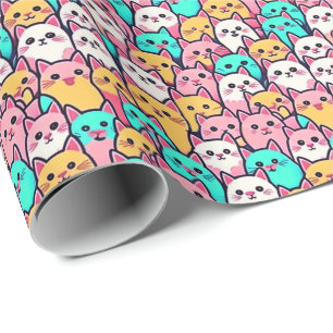 Papel De Presente Gatos Minimalistas Reproduzíveis em Pastas Multico